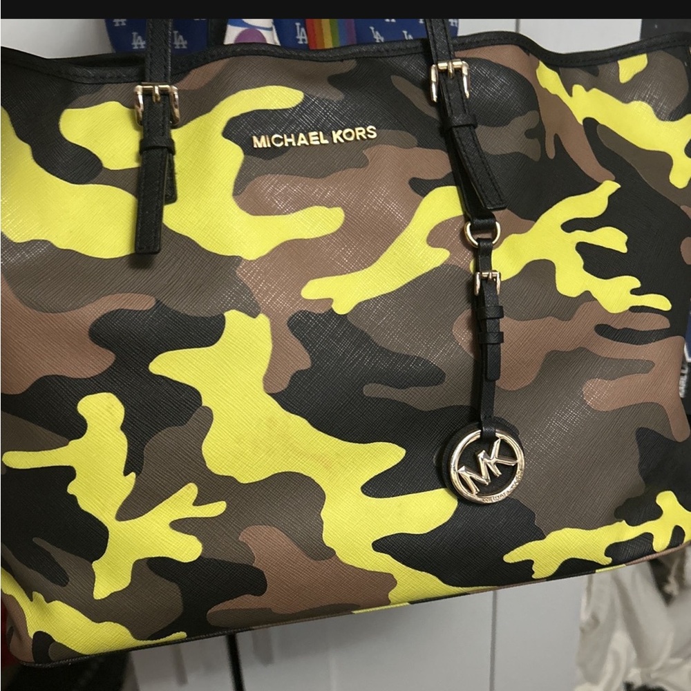Michael Kors Yellow and Brown Camouflage Tote